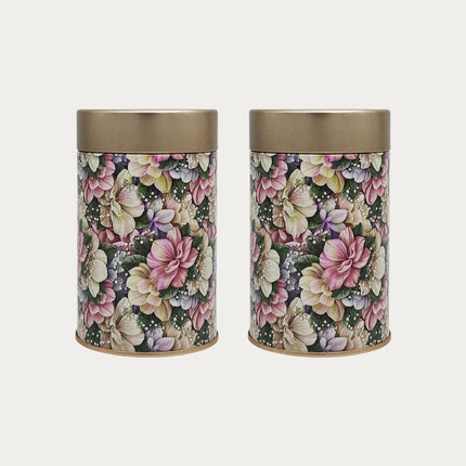 VINTAGE FLORAL PRINT ROUND TIN CONTAINER – 75mm x 120mm