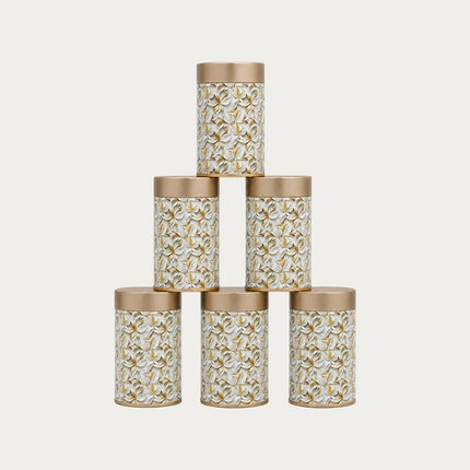 FLORAL WHITE ROUND TIN CONTAINER – 75mm x 120mm