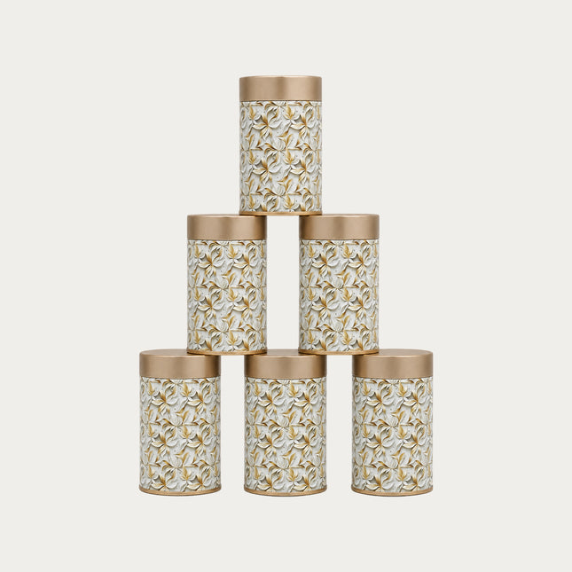 FLORAL WHITE ROUND TIN CONTAINER – 75mm x 120mm