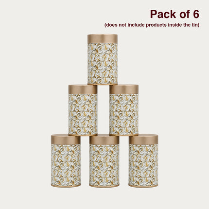 Floral White Round Tin Container – 75mm x 120mm