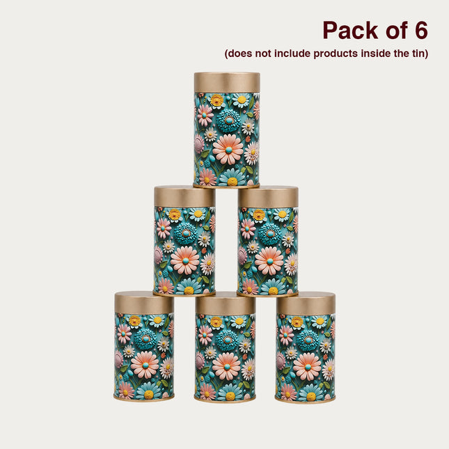 Pastel Daisy Floral Round Tin Container – 75mm x 120mm