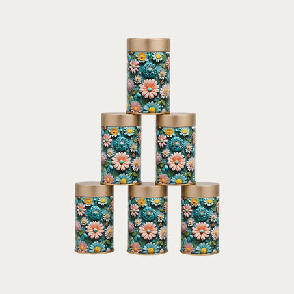 PASTEL DAISY FLORAL ROUND TIN CONTAINER – 75mm x 120mm