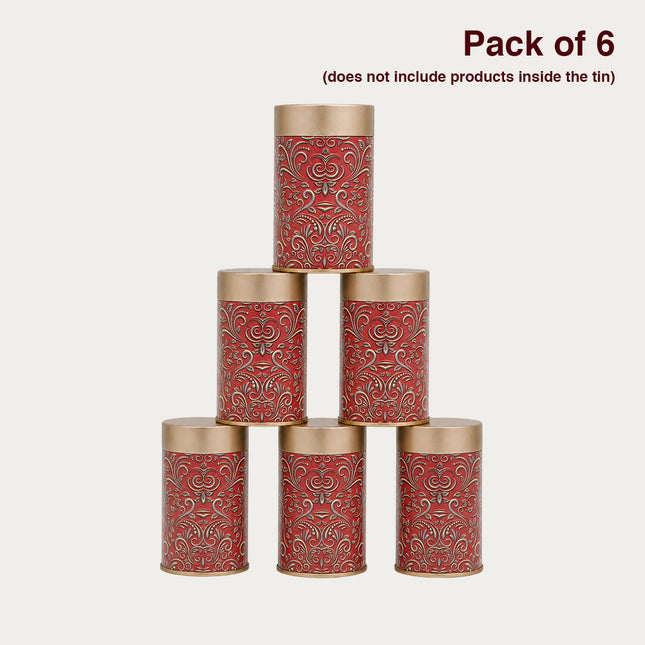 Red Embossed Pattern Round Tin Container – 75mm x 120mm