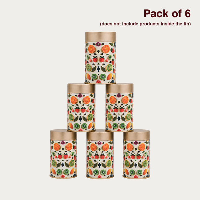 Fruit Print Round Tin Container – 75mm x 120mm