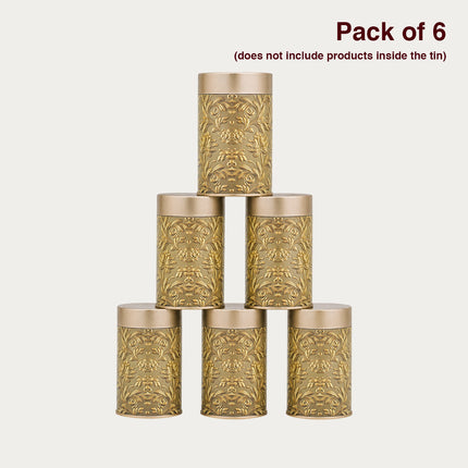 Gold Embossed Floral Round Tin Container – 75mm x 120mm