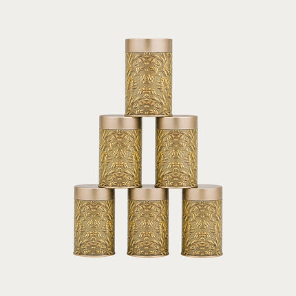 GOLD FLORAL ROUND TIN CONTAINER – 75mm x 120mm