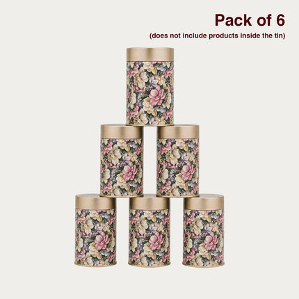 Vintage Floral Print Round Tin Container – 75mm x 120mm