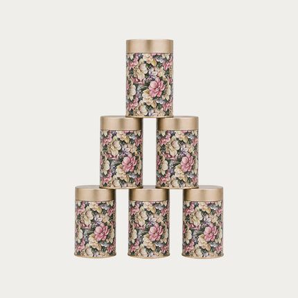 VINTAGE FLORAL PRINT ROUND TIN CONTAINER – 75mm x 120mm