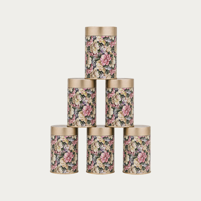 VINTAGE FLORAL PRINT ROUND TIN CONTAINER – 75mm x 120mm